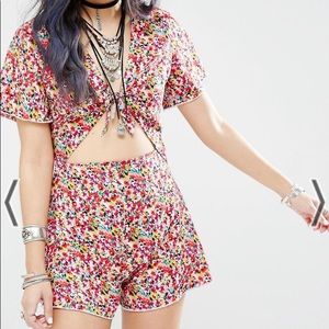 The Ragged Priest Milk It Vintage Tie Front Playsuit in Floral Print